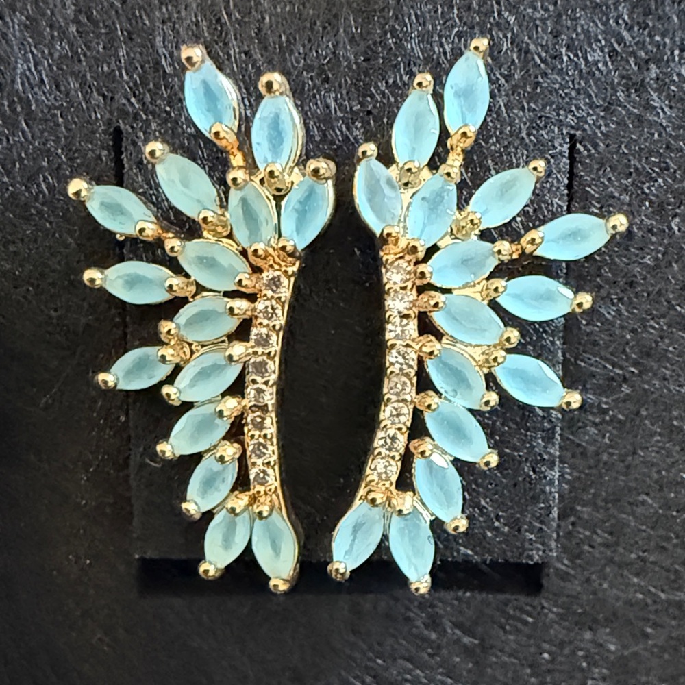 Gold and Light Blue Crystal Earrings